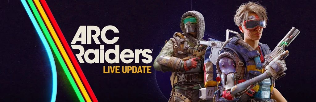 Official ARC Raiders Live Update banner showing two armed Raiders against a dark background with colored stripes